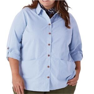 DULUTH TRADING CO Heirloom Gardening Button-Up Shirt in Light Blue Size 2X